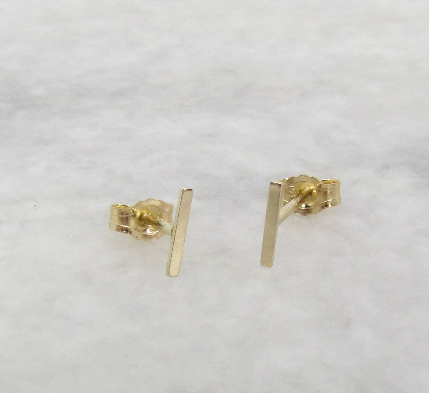 14K Gold Tiny Bar Stud Earrings | Polished & Matte Minimalist Studs